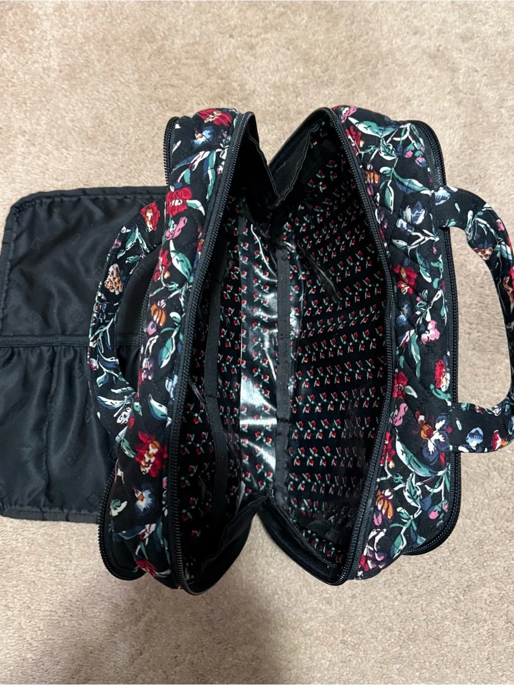 Vera Bradley Quilted Floral Cosmetic Case - Black with Red & Green